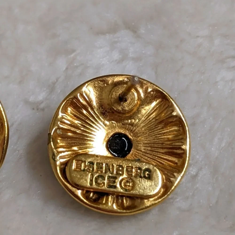 Vintage Eisenberg Ice Black & Clear Halo Crystal Button Pierced Earrings - Picture 7 of 10